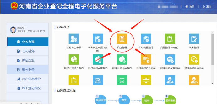 上街區網(wǎng)上注冊分公司的流程進(jìn)入設立登記
